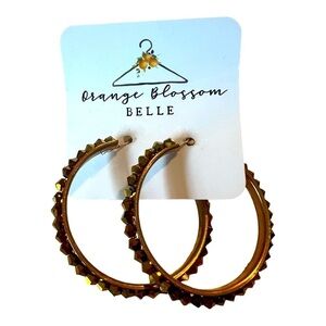 Boutique Bronze Gold 2” Large Rhinestone Hoops Earrings NEW